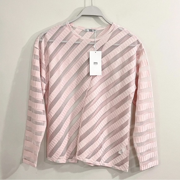 NWT Zara Collection Tonal Stripe Sheer Top - Picture 3 of 16